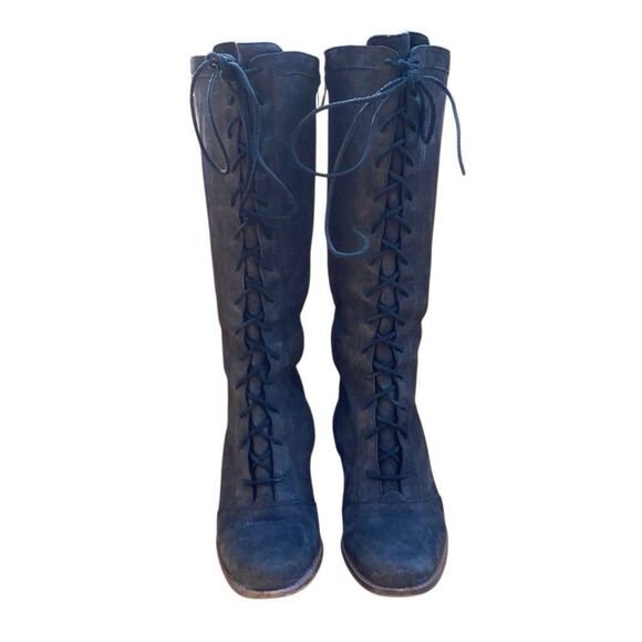 Ugg Camille Oil Rubbed Leather Lace Up Knee High Heeled Boots Black Size 11 5488 - Picture 3 of 11